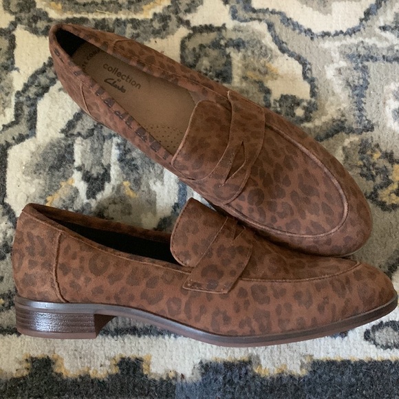 Clarks Trish Rose Suede Leather Animal Leopard Print Slip On Loafer 10M - Picture 10 of 12